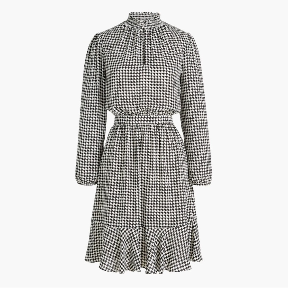 J. Crew Factory Women's Houndstooth Smockneck Dress in Black/White sz 4
